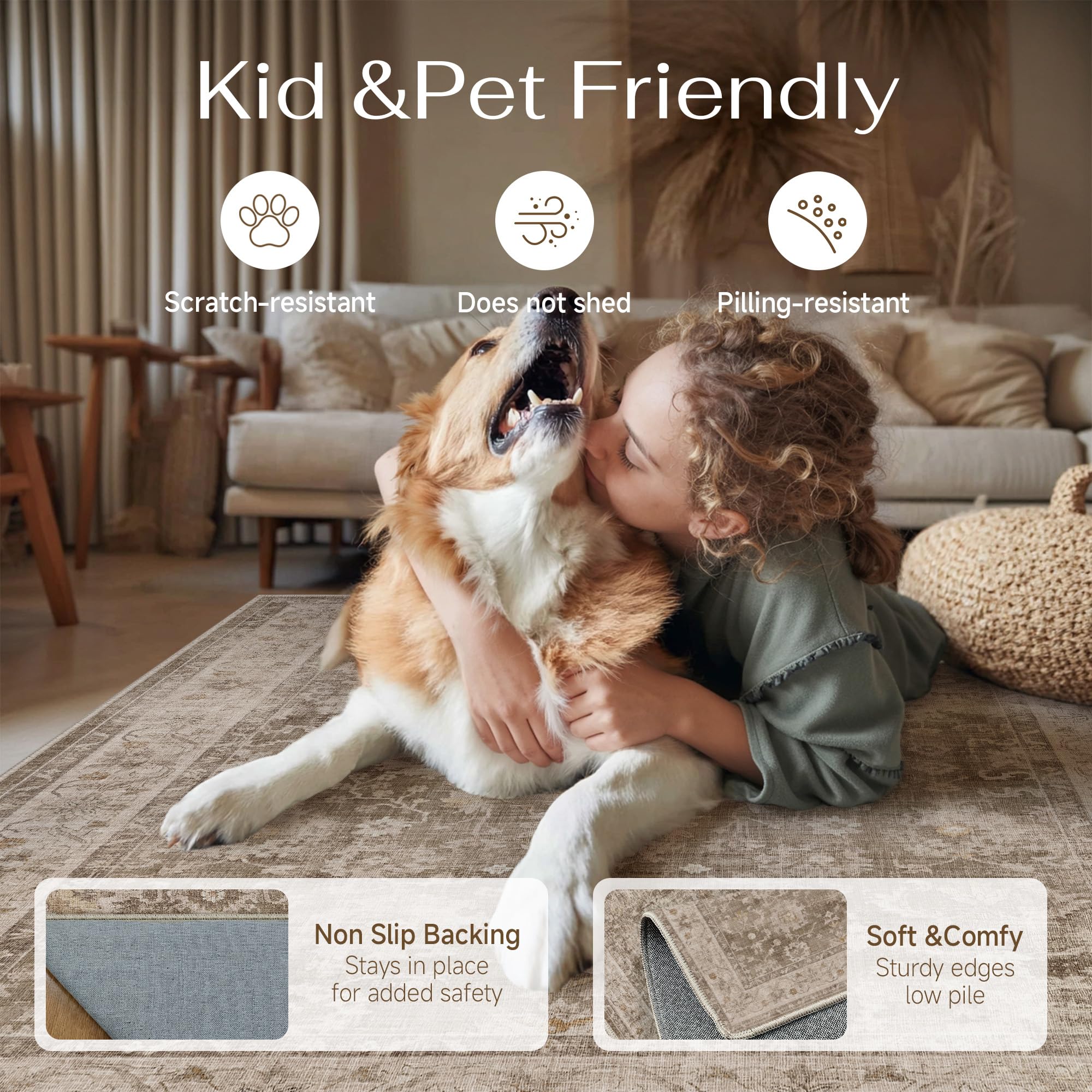Machine washable HUGEAR 8x10 area rug for easy care