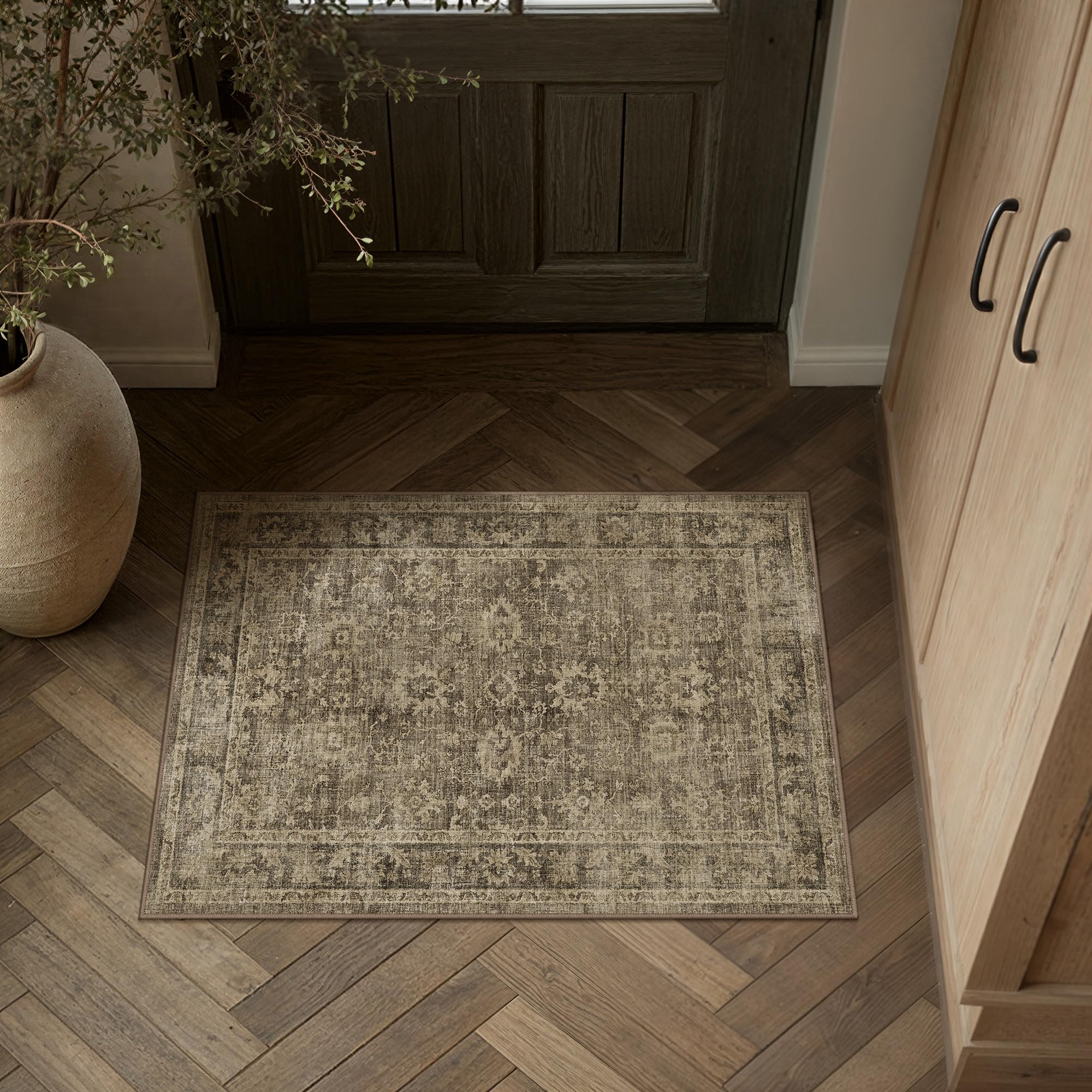 HUGEAR brown retro distressed washable rug