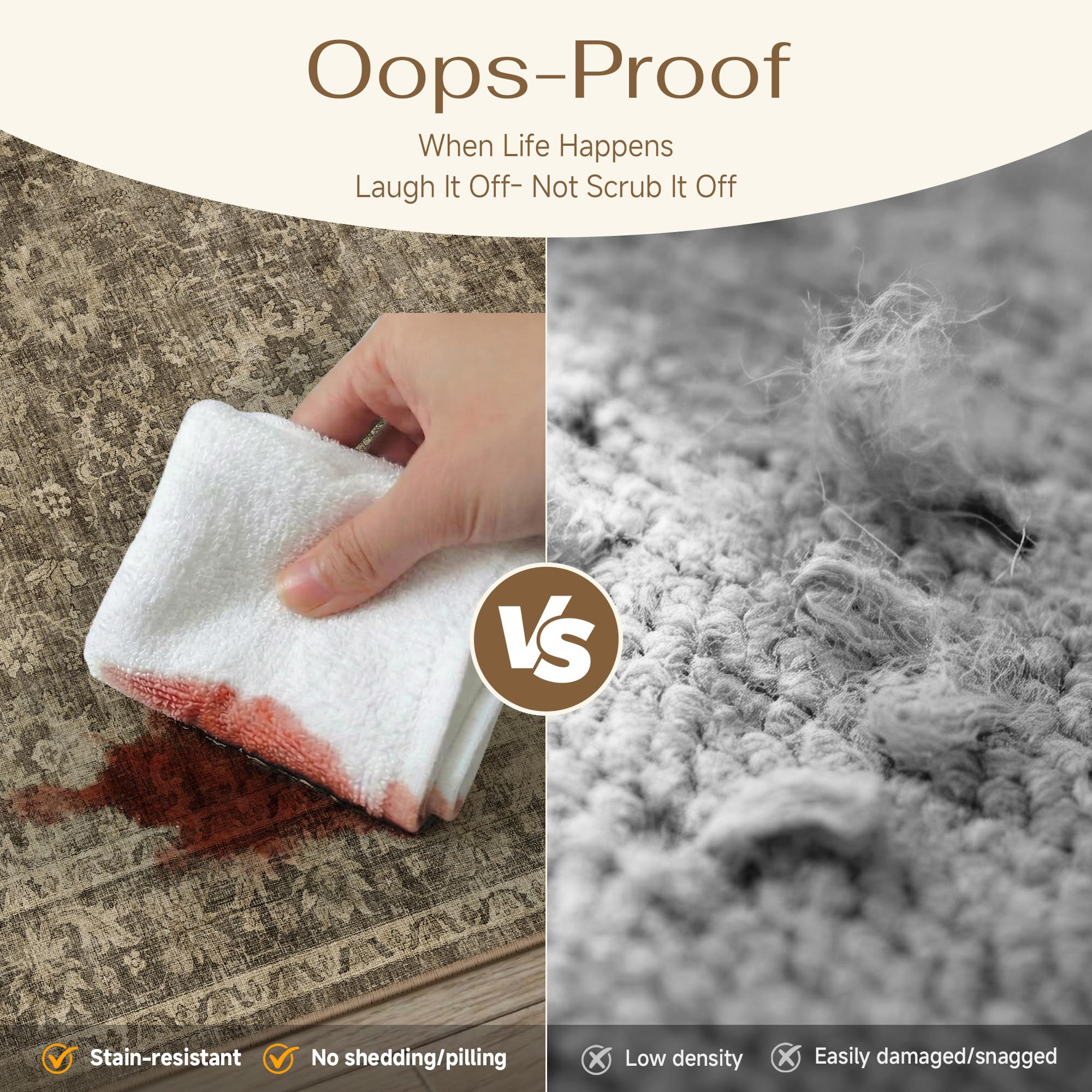 HUGEAR kids and pets friendly rug with soft low-pile fabric