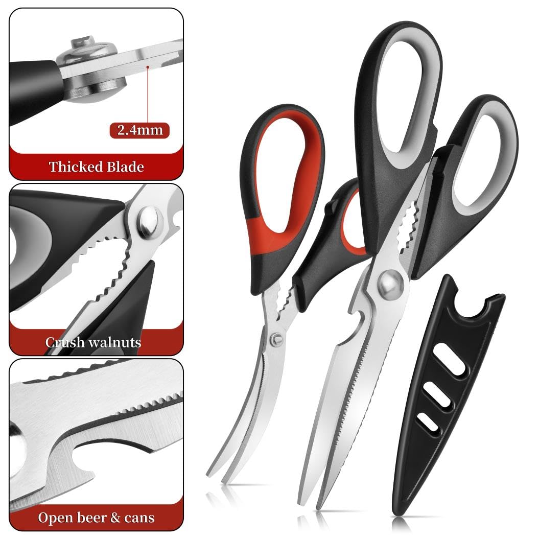 HUINF serrated blade kitchen shears detail