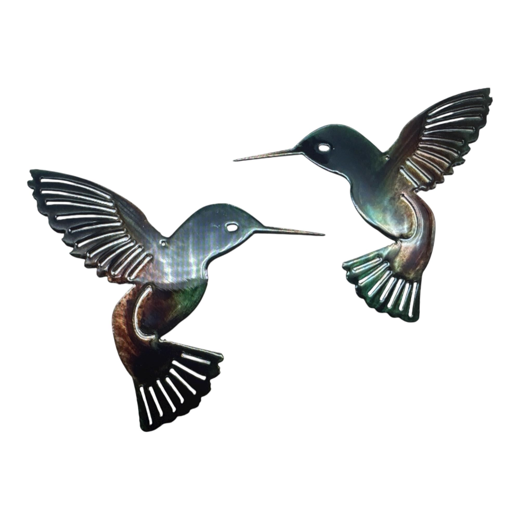 Hummingbird pair metal wall art decor autumn green 6x6 inches