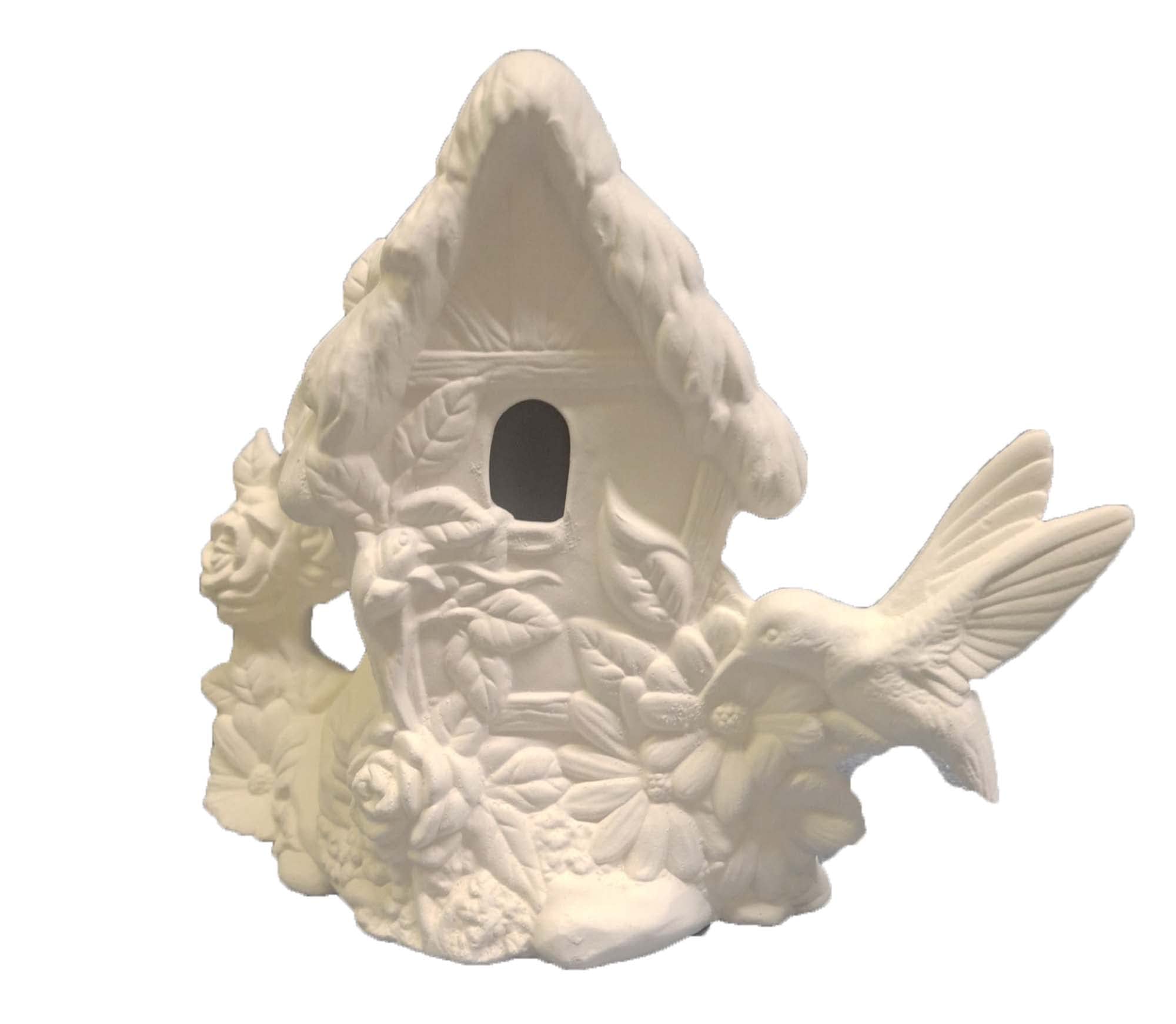 Hummingbird Birdhouse ceramic bisque 7x8 ready to paint image