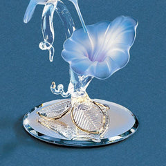 Blue lily hummingbird glass figurine on beveled mirror base