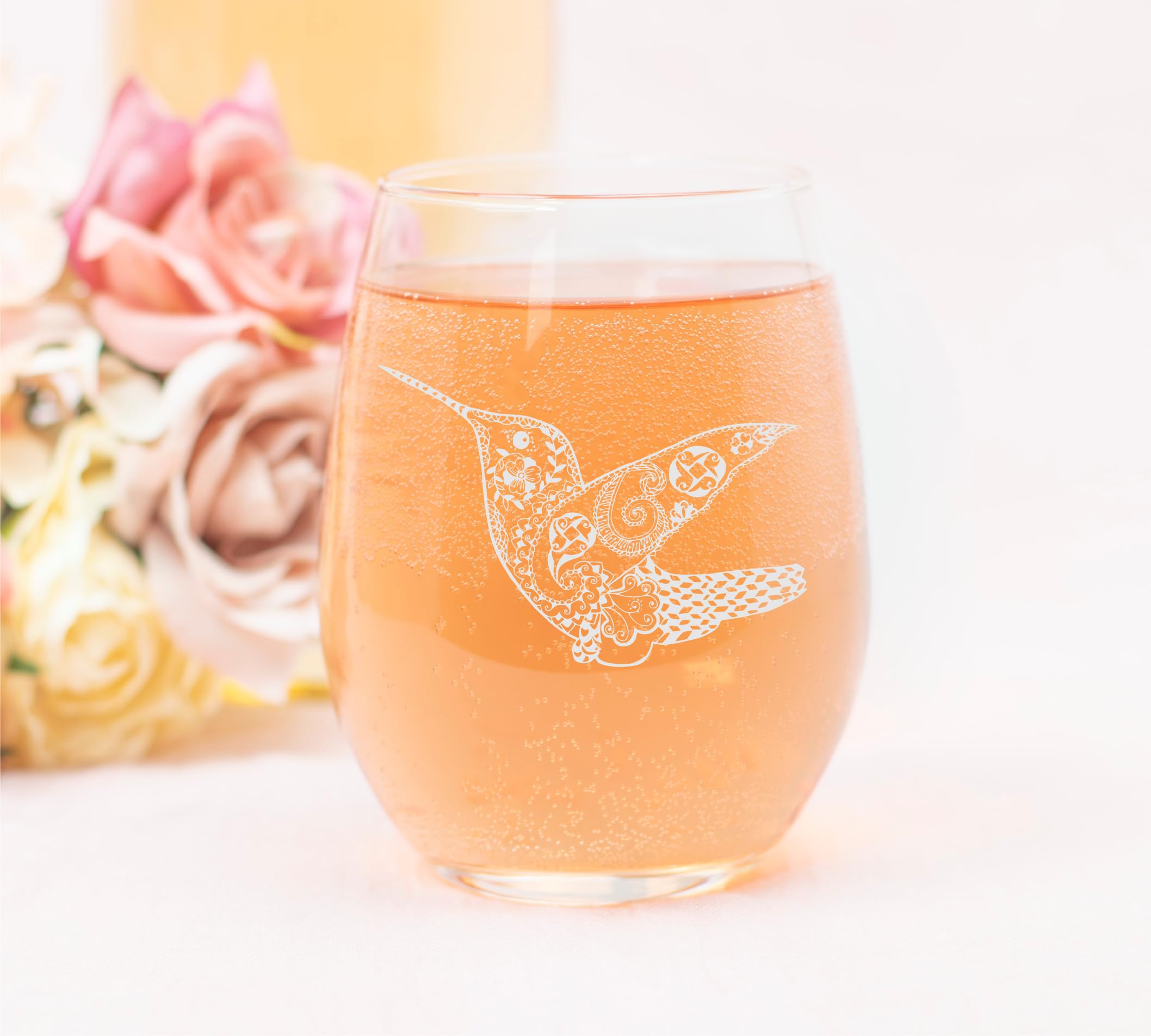 Hummingbird design stemless wine glass suitable for gifting