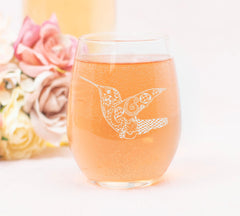 Hummingbird design stemless wine glass suitable for gifting