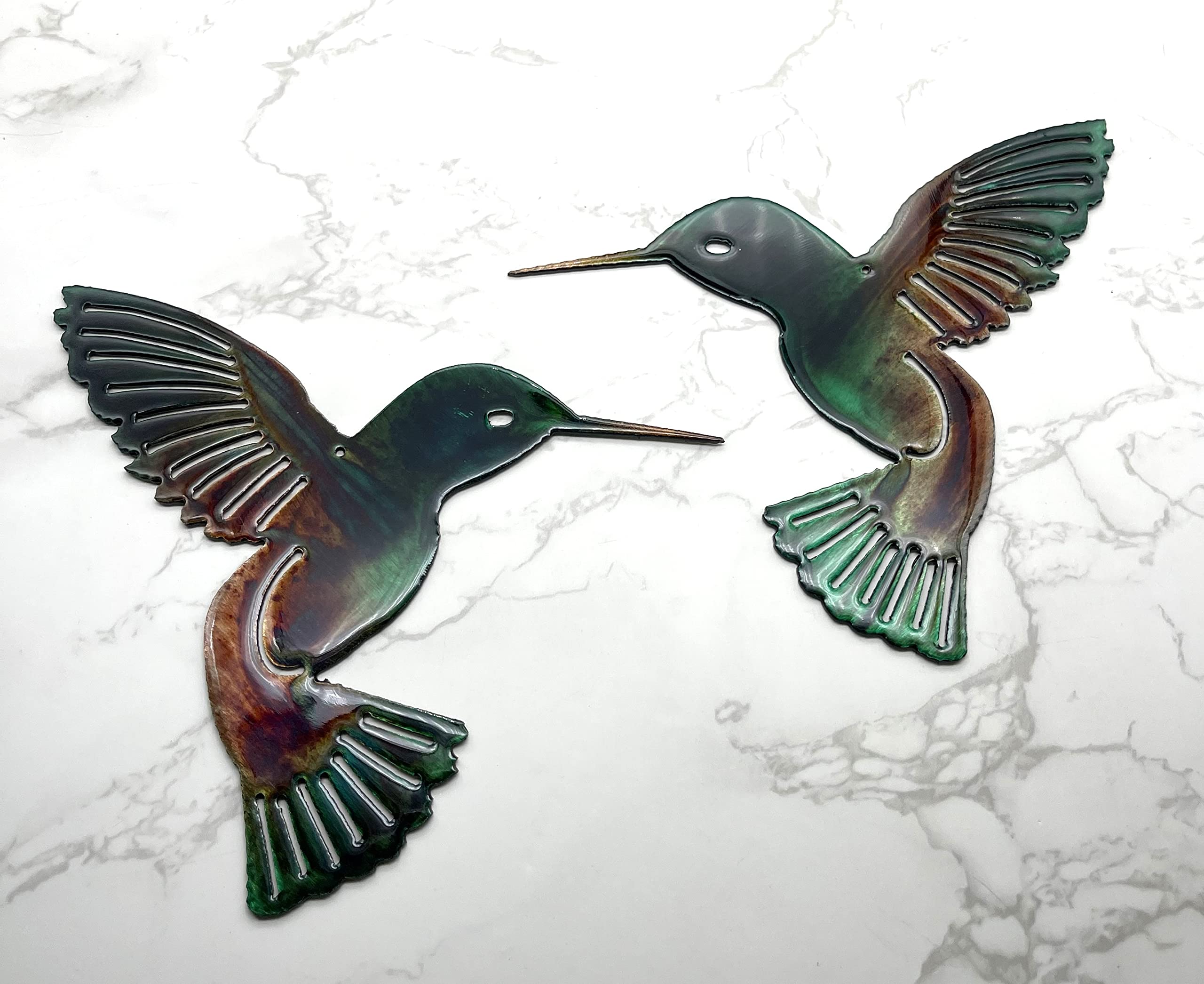 Autumn green hummingbird wall art with holes for hanging