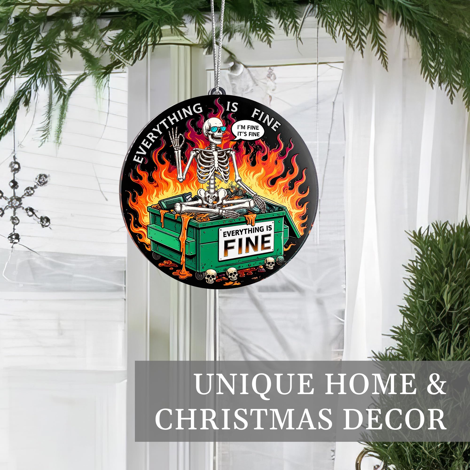 Humorous Christmas decoration dumpster fire ornament