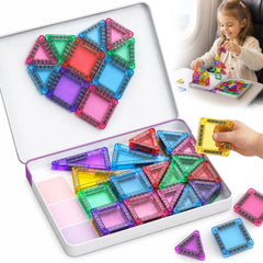hunloot Magnetic Tiles 40pcs travel case for kids ages 3-6