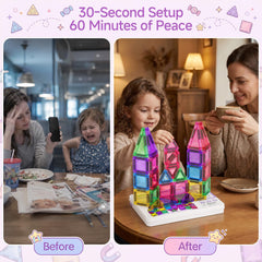Open iron case reveals 10.6 x 7.5 inch magnetic play board