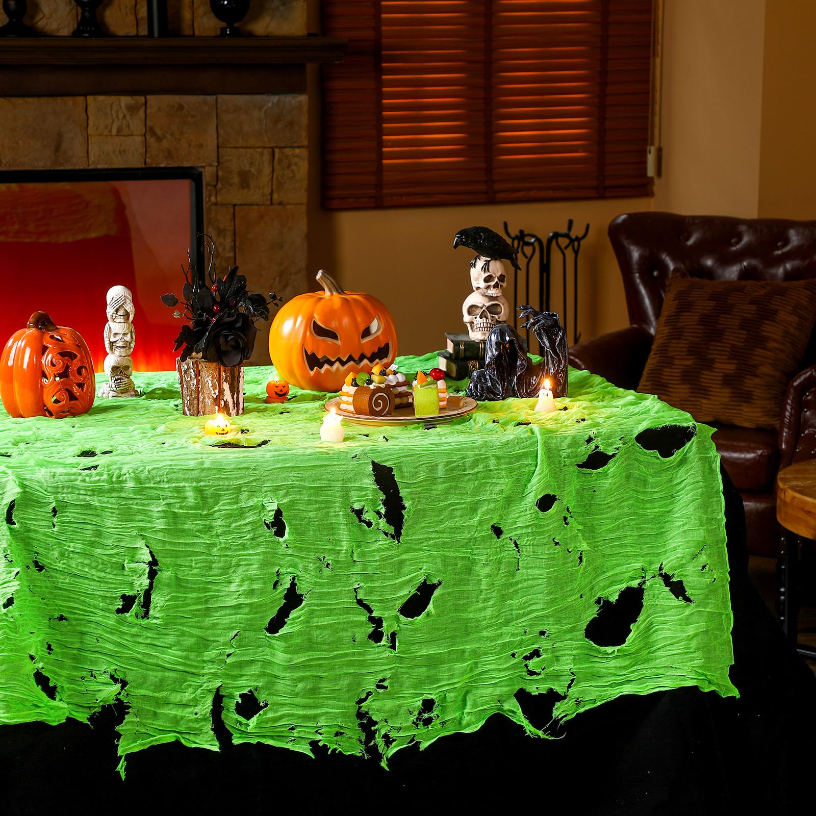 HunnmingRe green gauze tablecloth for Halloween 35x71 inch