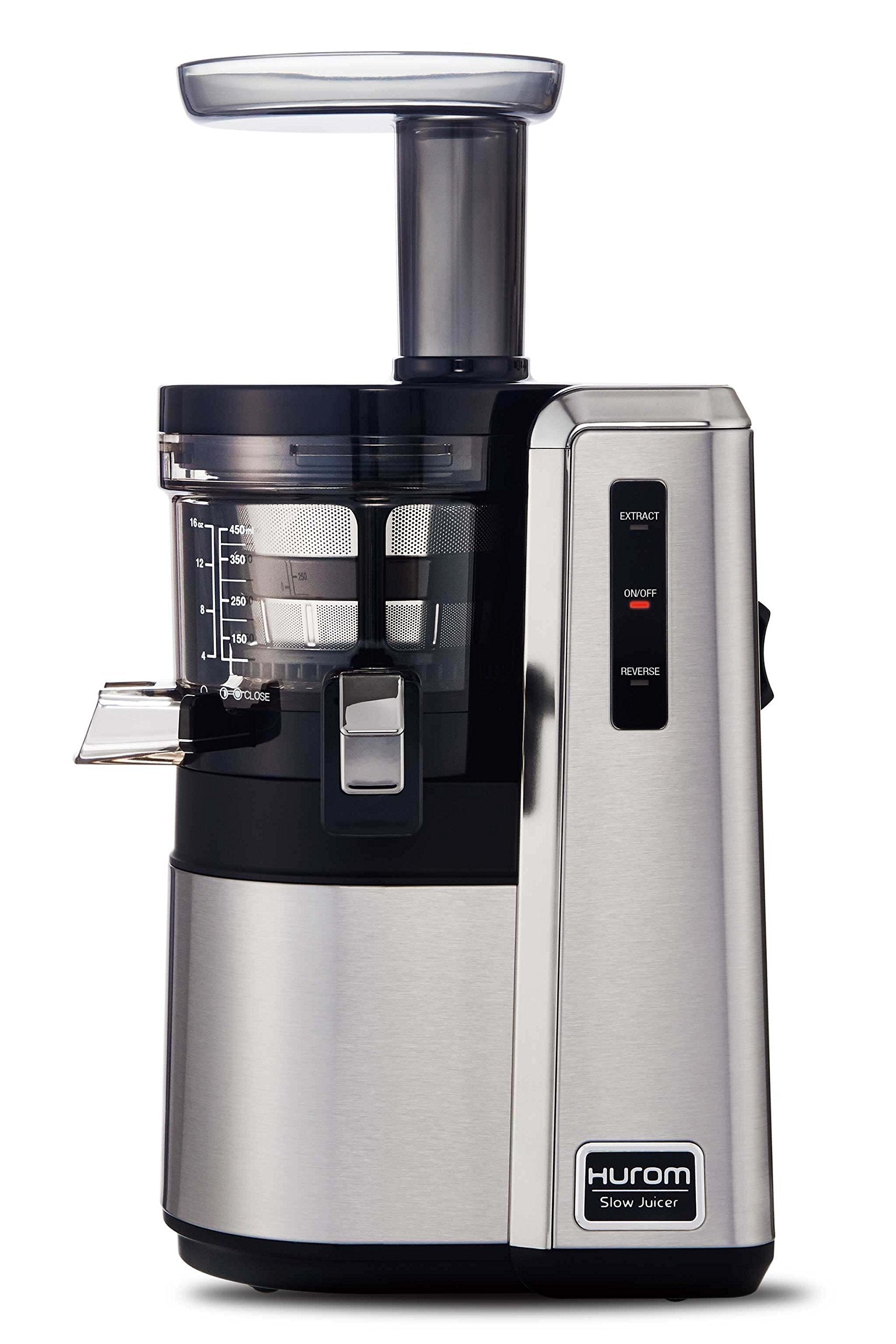 Hurom HZ Renewed Slow Juicer matte silver stainless steel finish with LED indicators