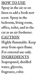 Home and Linen Spray 4oz for room and textiles by Hush Candles