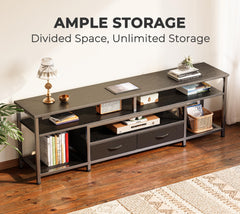 Black PU leather drawers and open shelves on Huuger TV stand