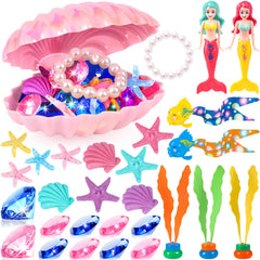 HUUIDY Mermaid Pool Toys set with mermaid figures and shell treasure chest