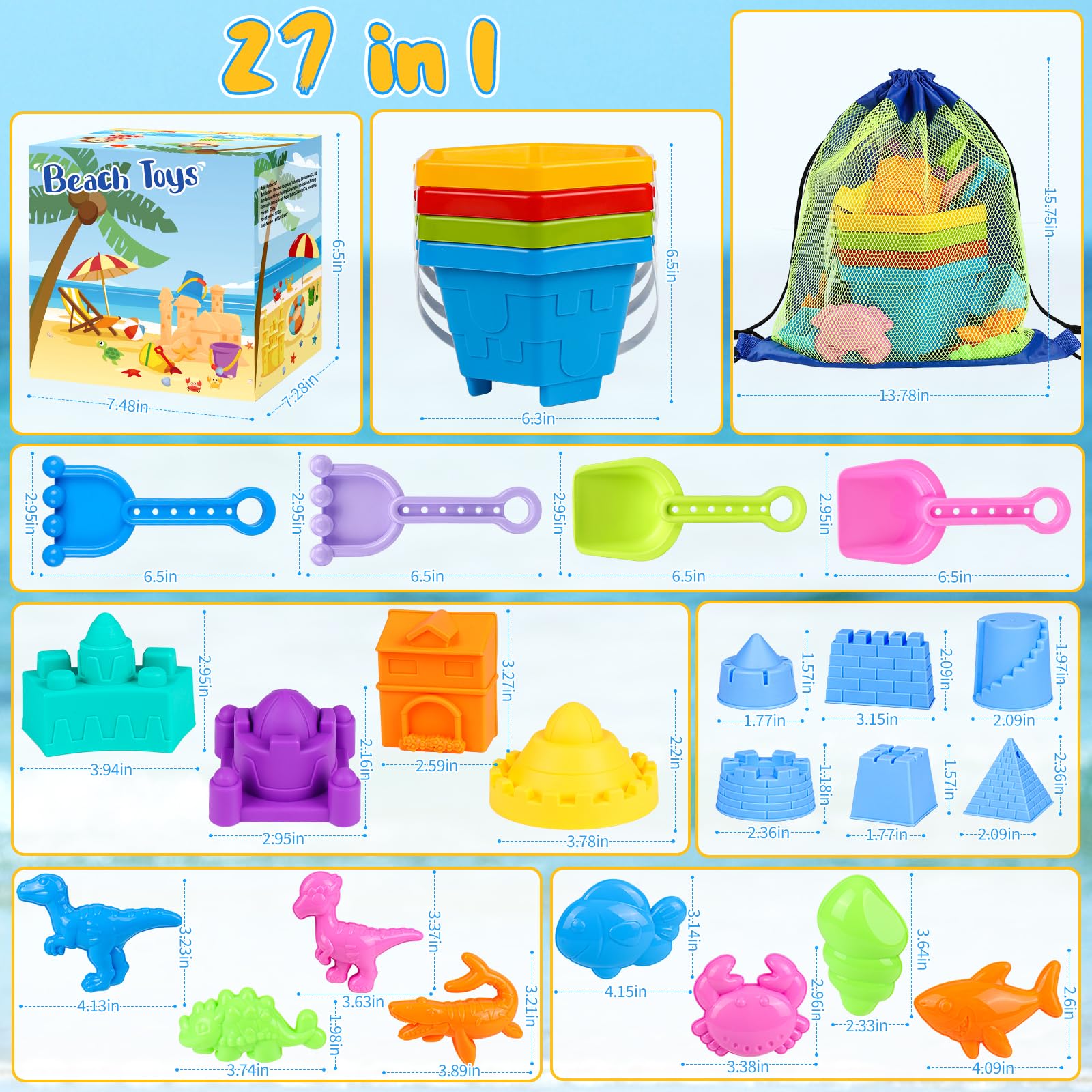 HUUIDY Beach Toys 27Pcs kit for kids ages 3-12