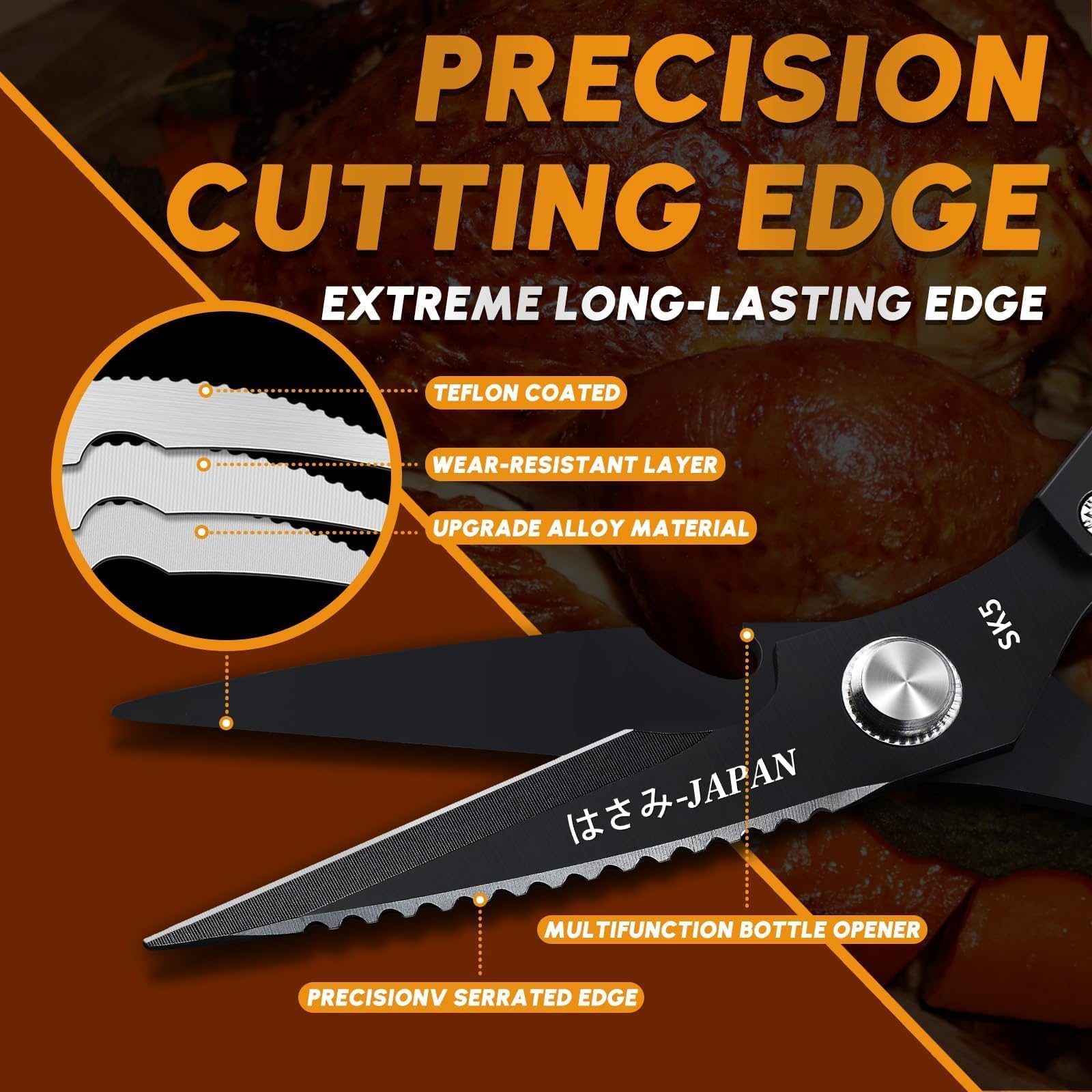 Black Huusk kitchen shears designed for tough bone cutting