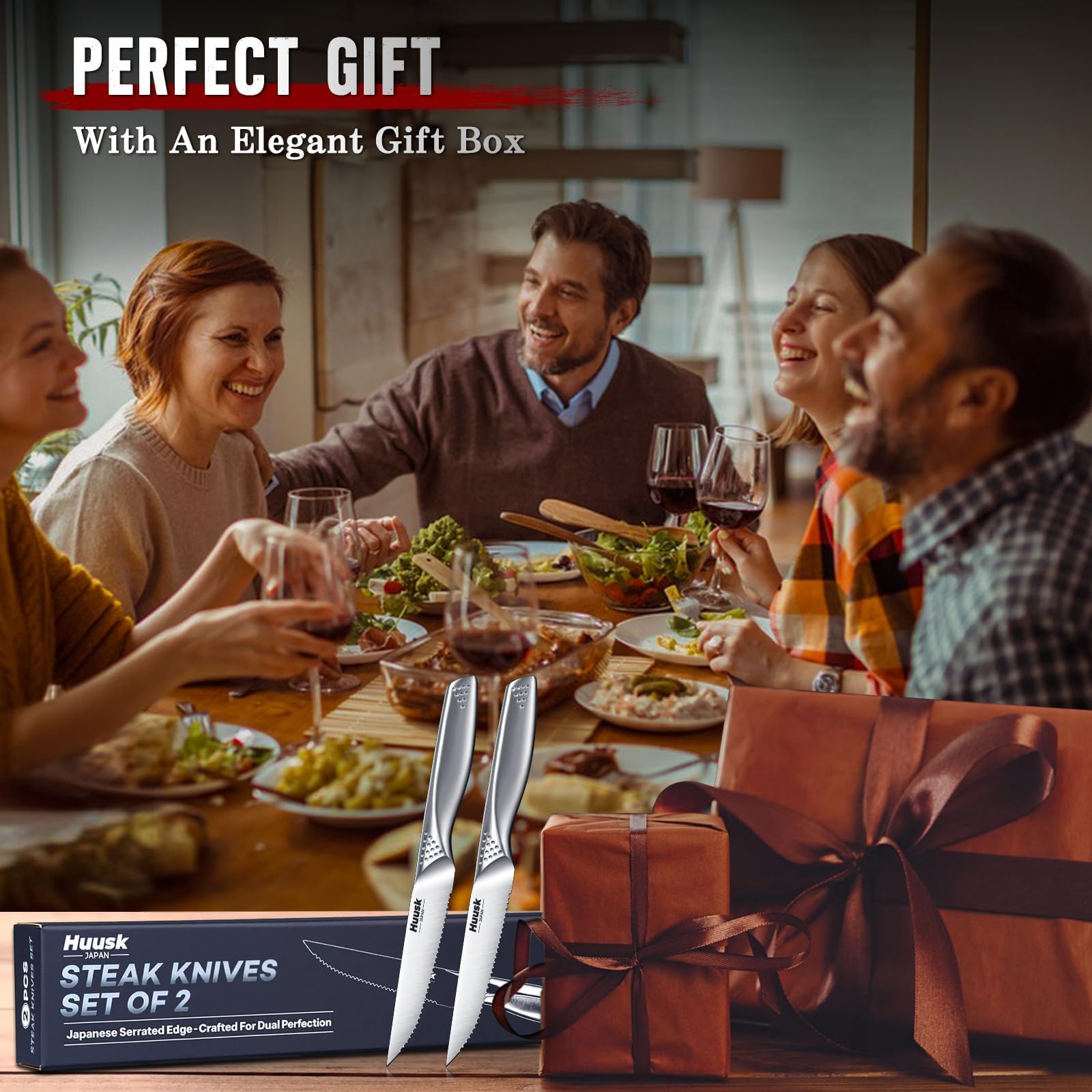 Holiday gift Huusk Serrated Steak Knives Set for men and women