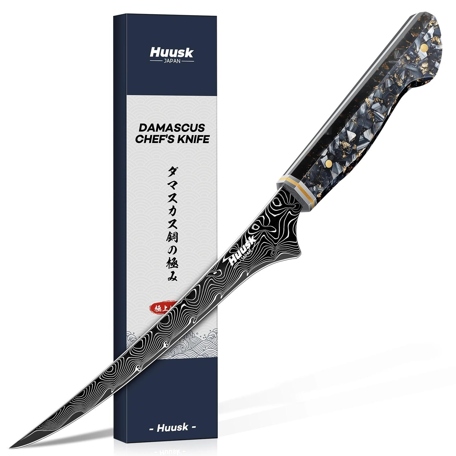 Huusk Damascus Fillet Knife 7 Inch resin handle