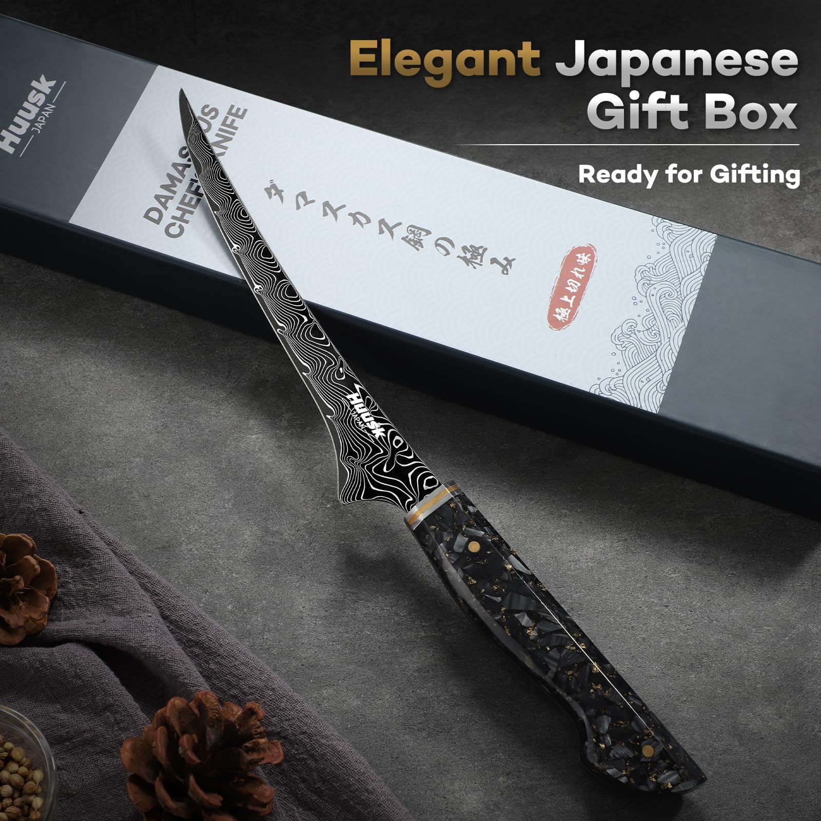 Hand sharpened edge on Huusk Damascus Fillet Knife 7 Inch