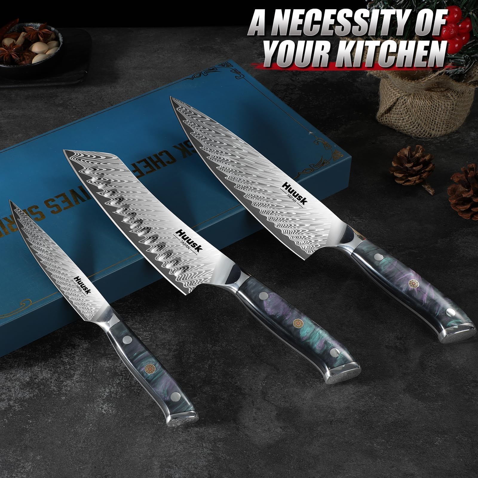 Gift-ready packaging for Huusk 3 PCS knife set