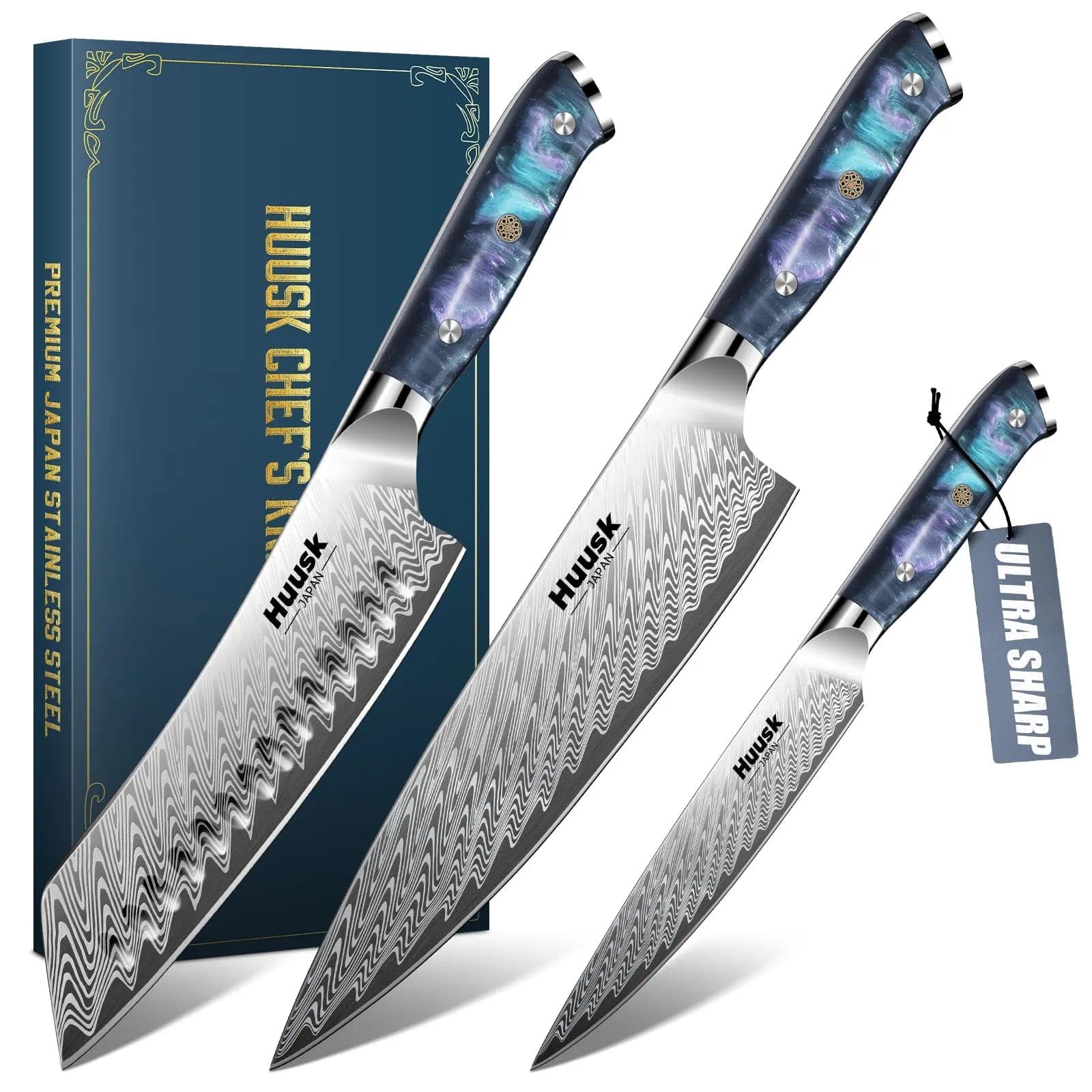 Huusk 3 PCS knife set chef knife with resin handle