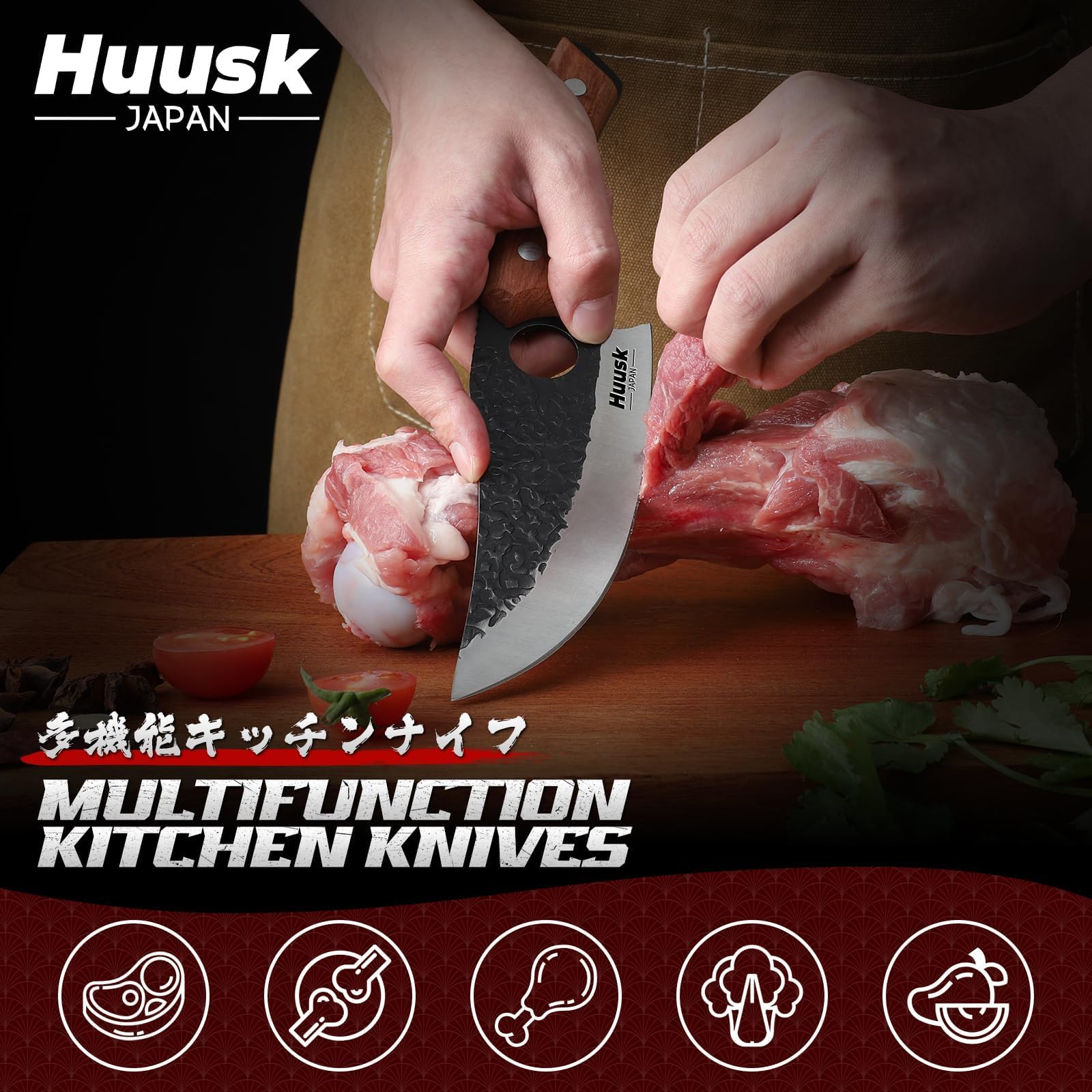Thick kitchen axe from Huusk set for hard ingredients