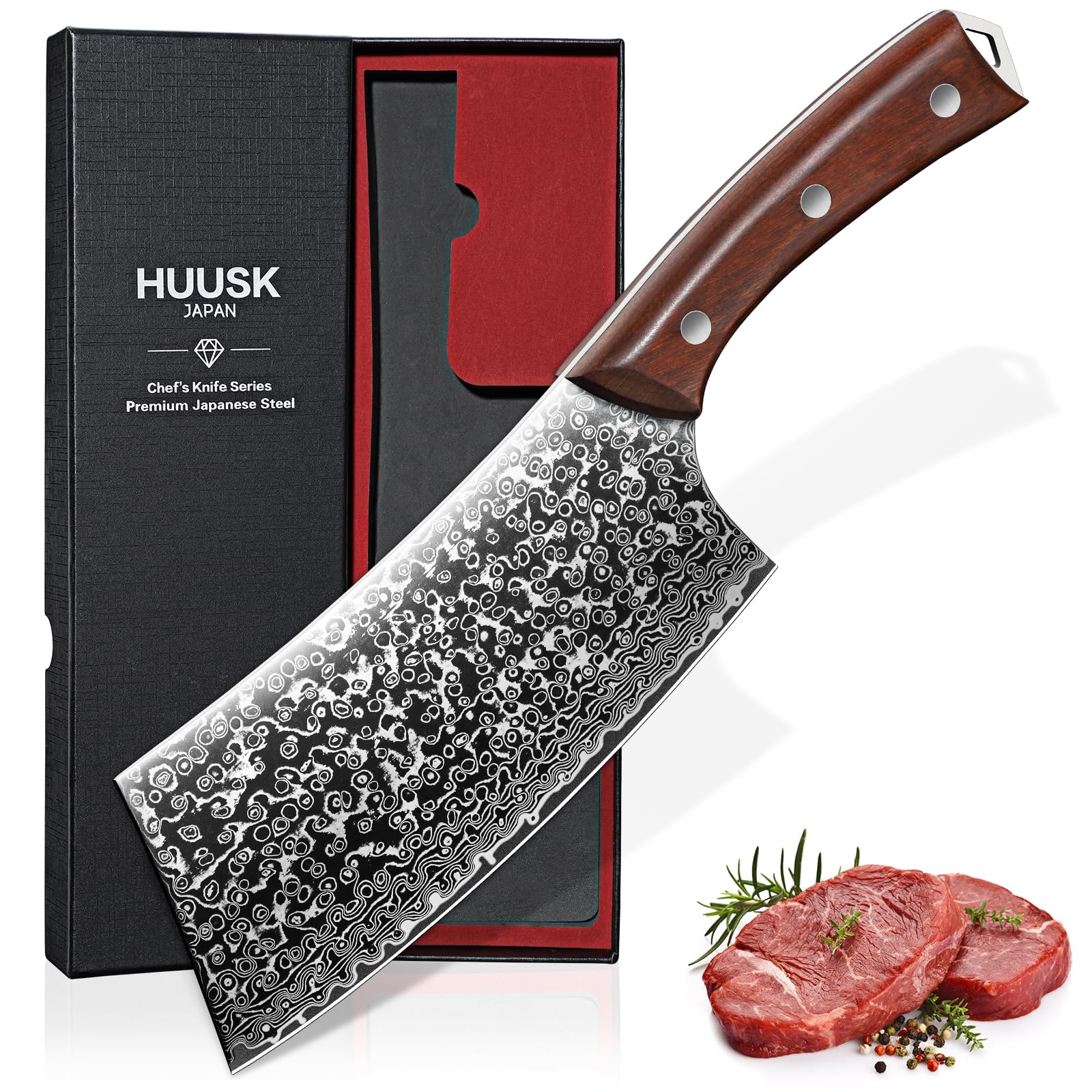 Huusk meat cleaver knife with rosewood handle
