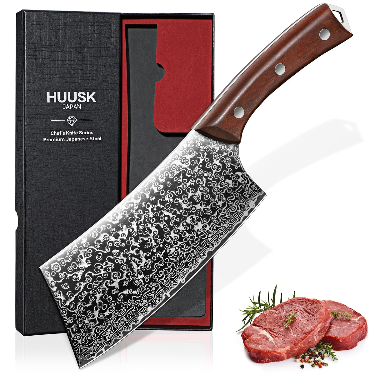 Huusk meat cleaver knife with rosewood handle