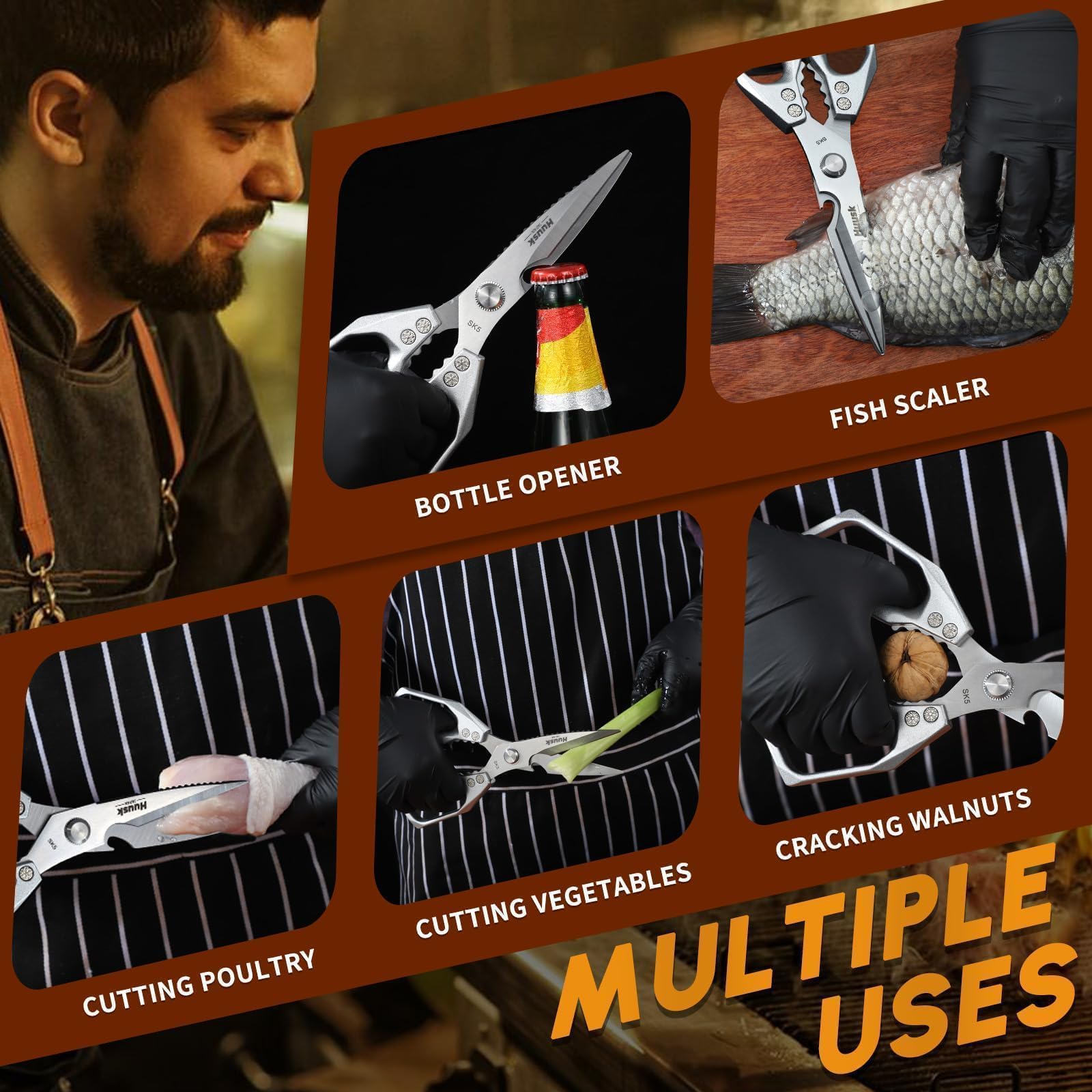 Huusk Kitchen Scissors versatile for poultry herbs and bones