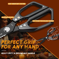 Ergonomic handles on Huusk meat scissors for comfortable use
