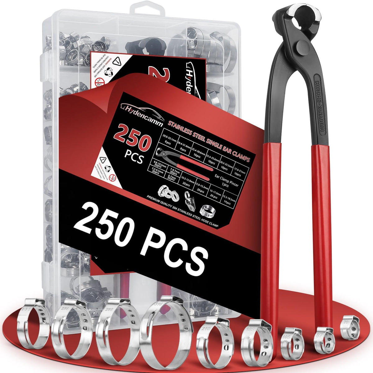Hydencamm 250pcs 14 sizes single ear hose clamp kit
