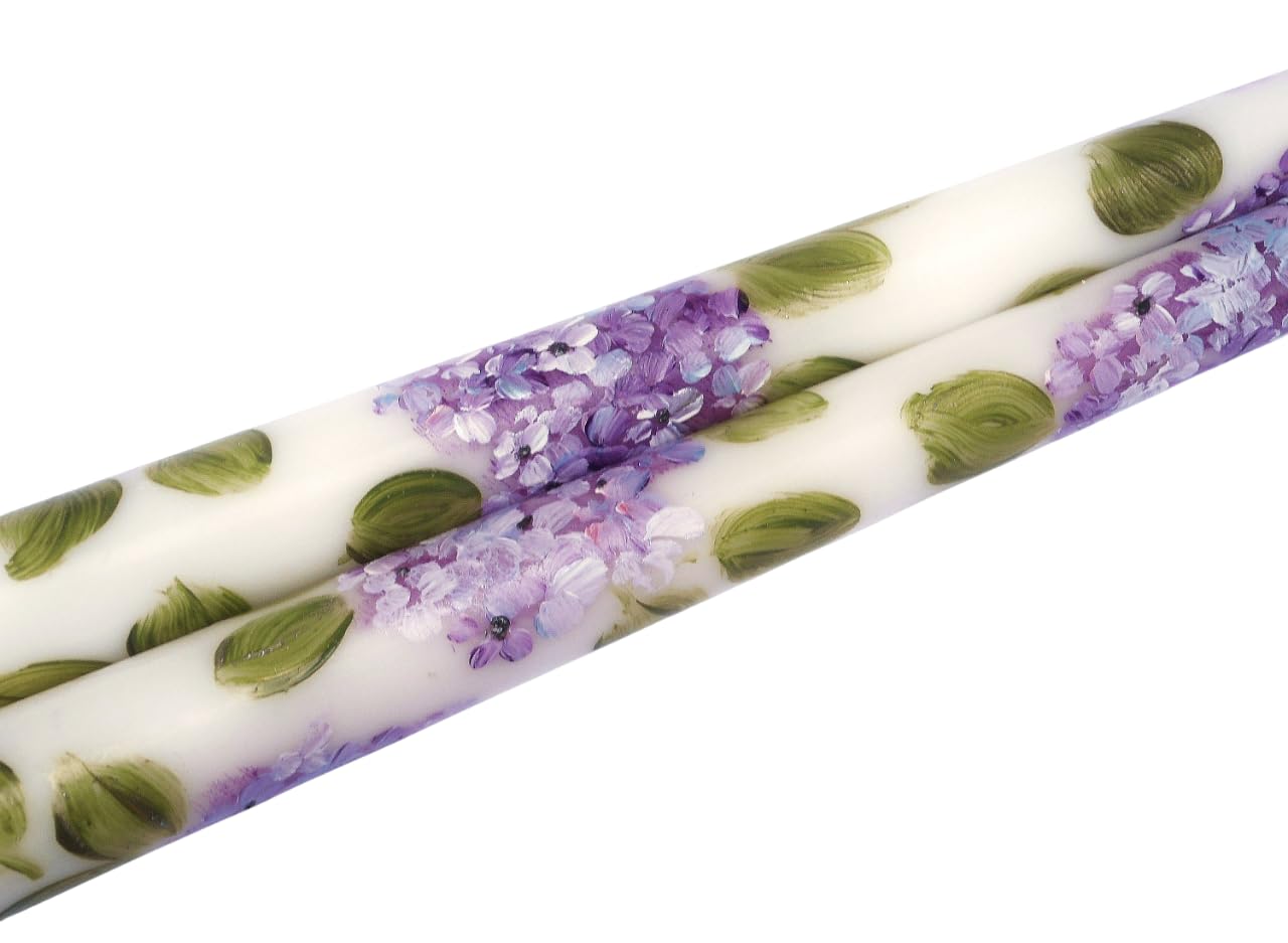 Hydrangea hand-painted taper candle 10in white