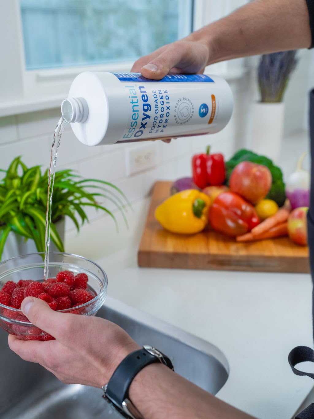 Gray water friendly hydrogen peroxide packaging Essential Oxygen