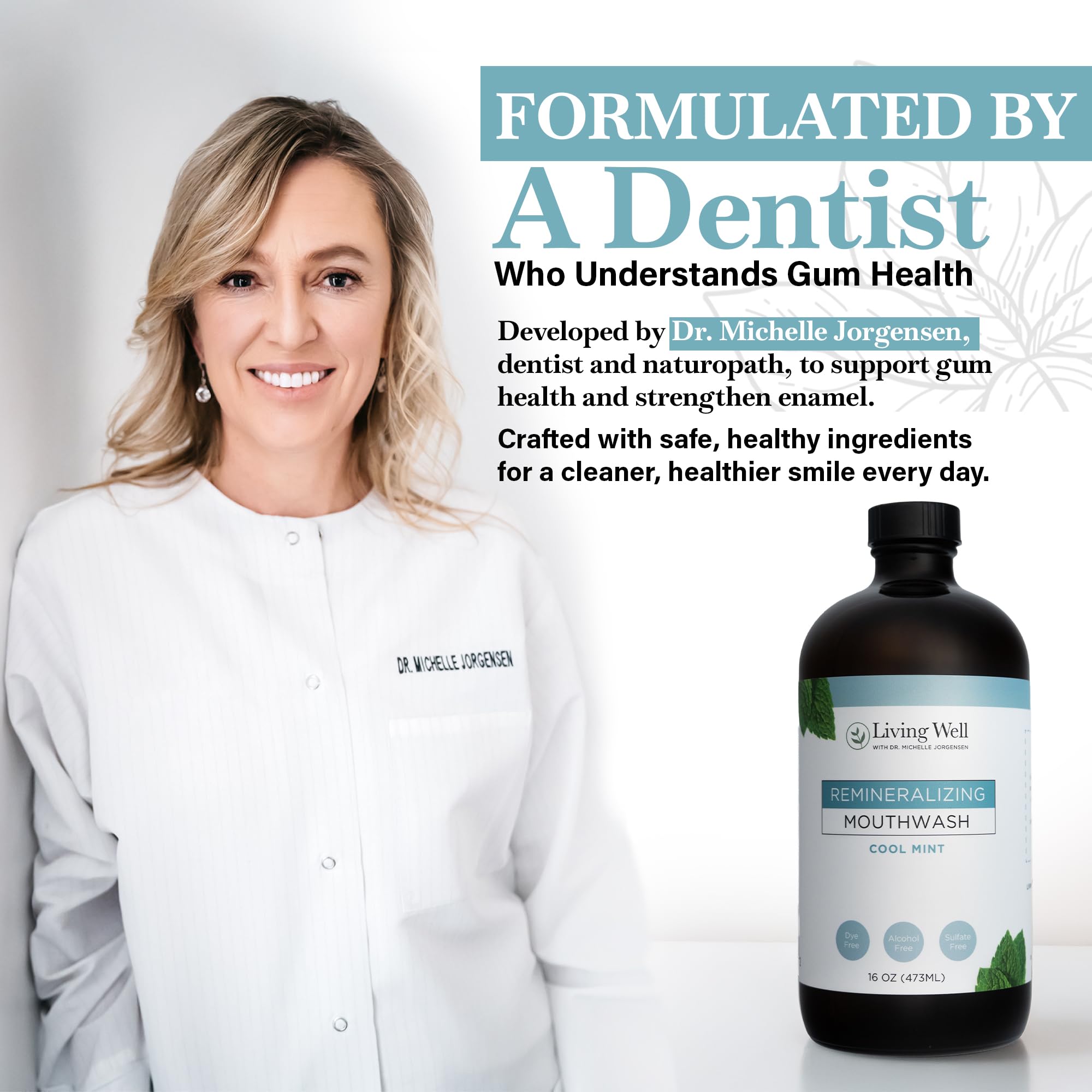 Hydroxyapatite mouthwash with botanicals and xylitol illustration