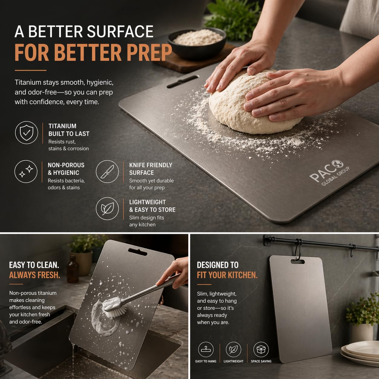 Non-porous hygienic titanium cutting board