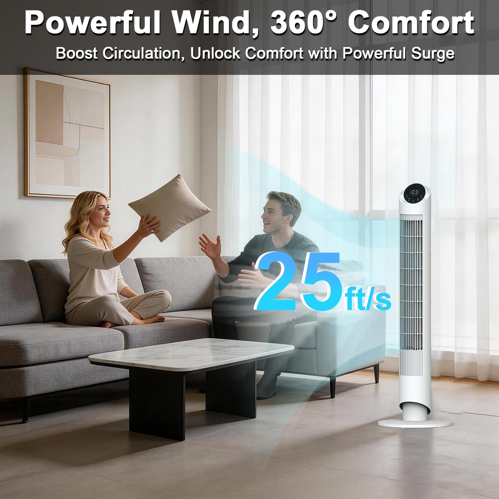 hykolity 12-hour timer feature on tower fan