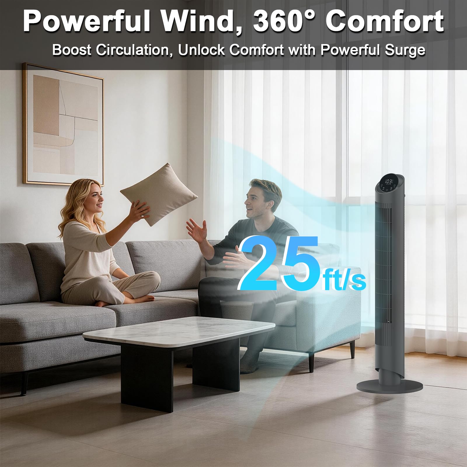 hykolity bladeless tower fan 28dB quiet operation