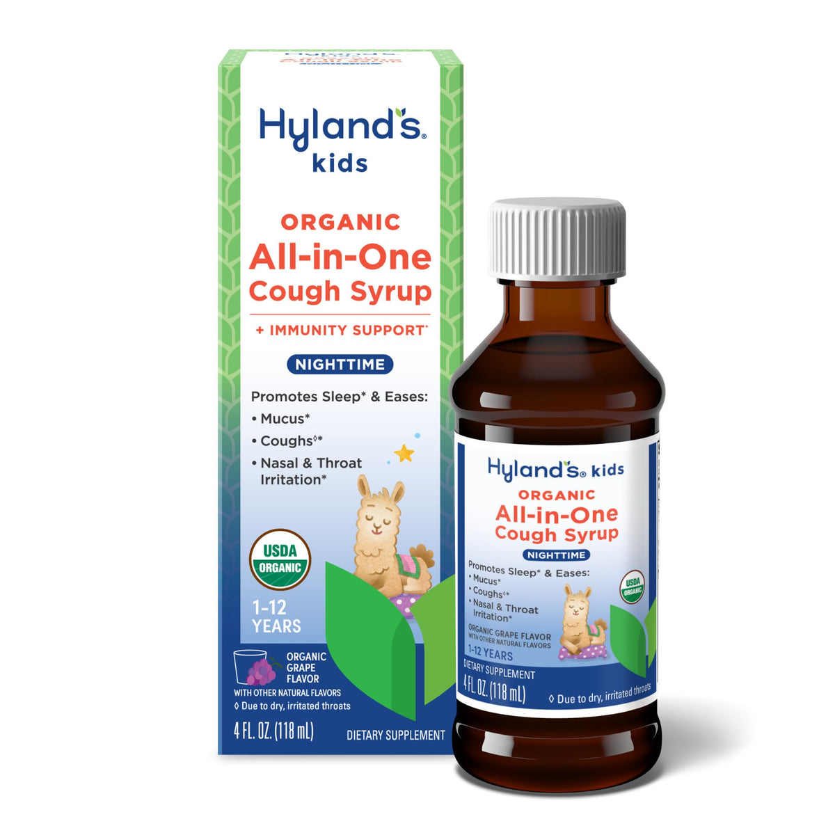 Hyland's Kids Cough Syrup All-in-One Nighttime grape bottle 4 oz