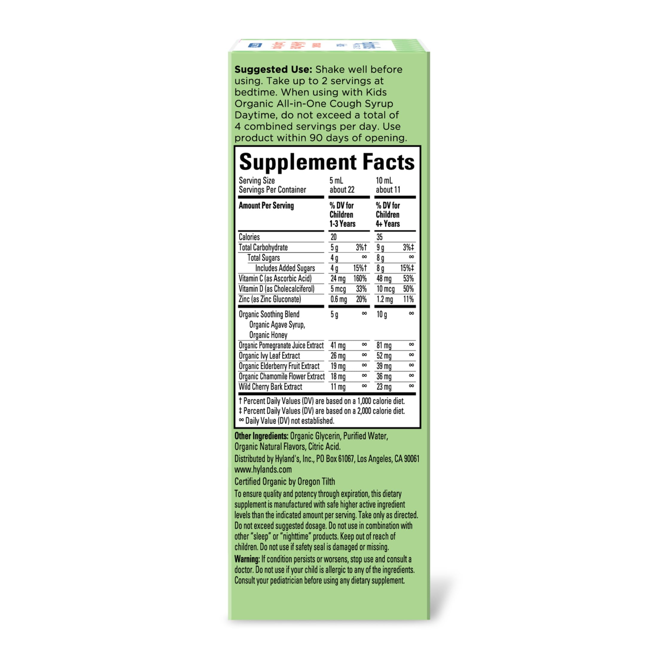 Organic chamomile for sleep in nighttime cough syrup packaging