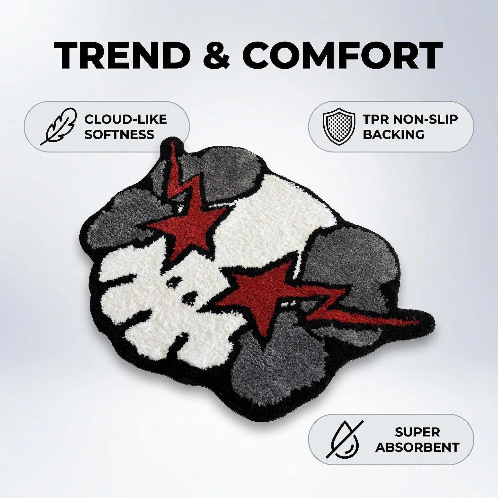 Graphic rug with Ka-Ws Style design suitable for kids
