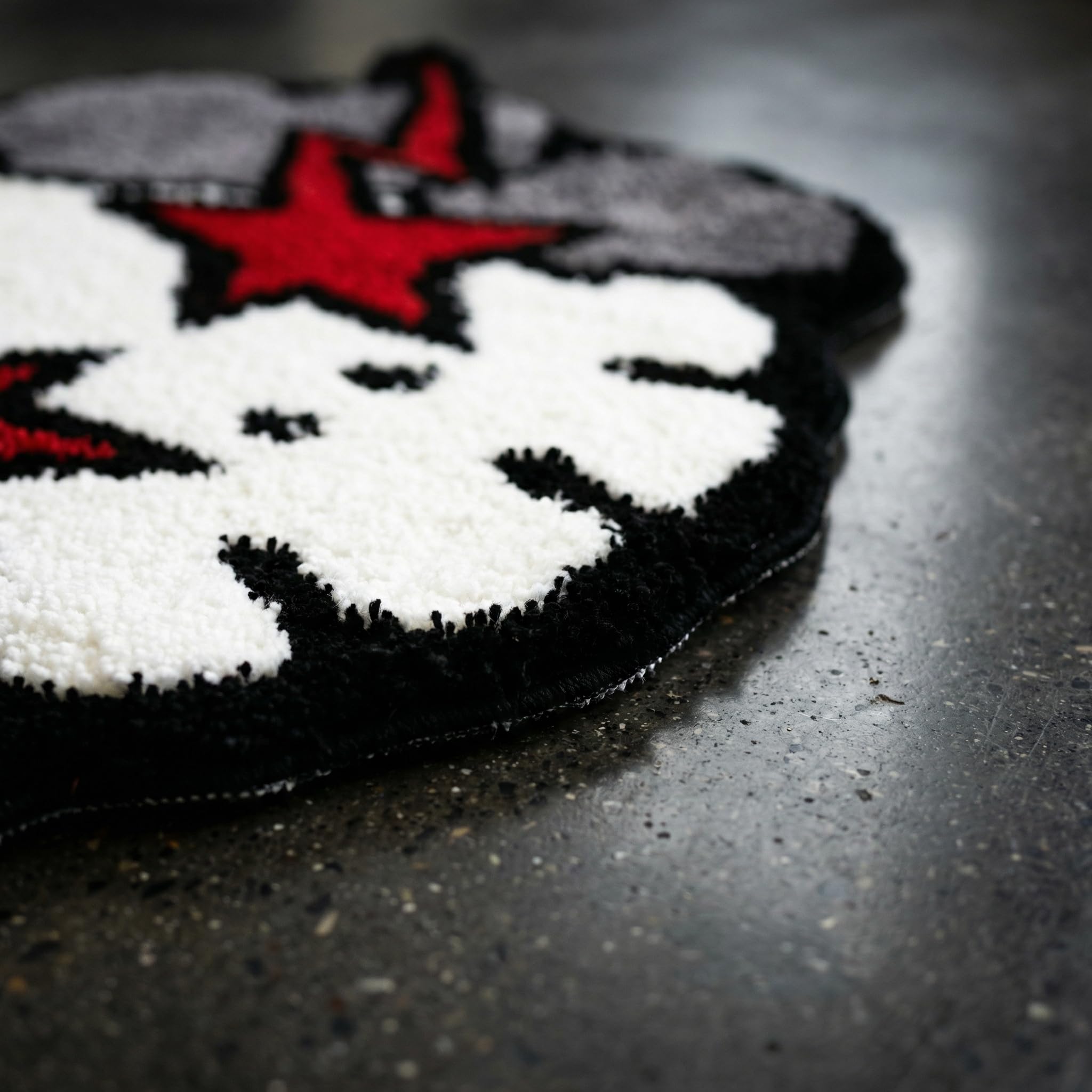 Hypebeast room decor vibe with bold graphic rug design