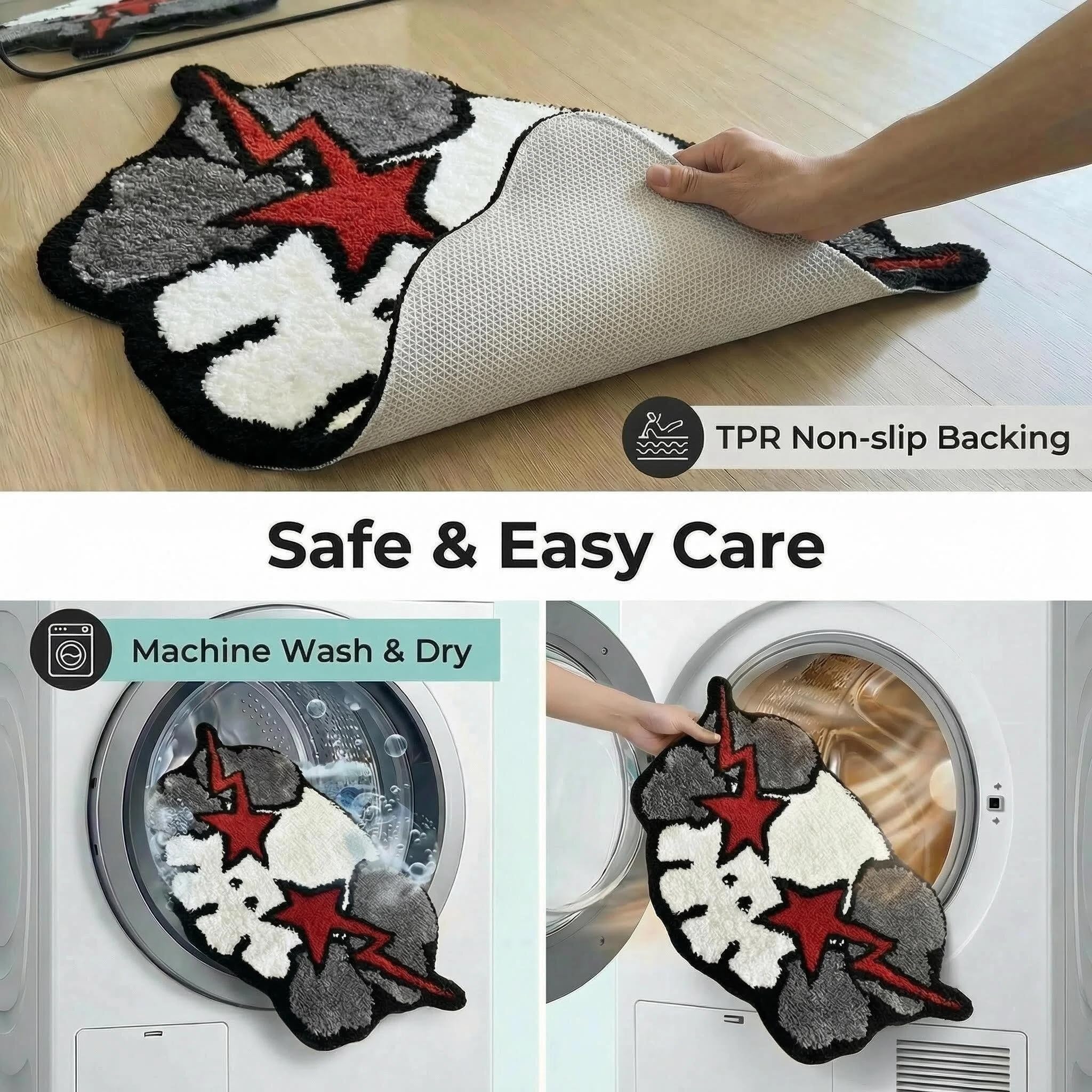 Machine washable rug for easy cleaning and lasting color