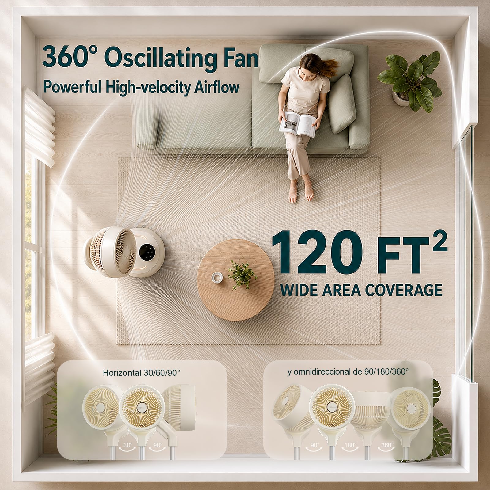 Cordless pedestal fan powered by built-in battery for mobility