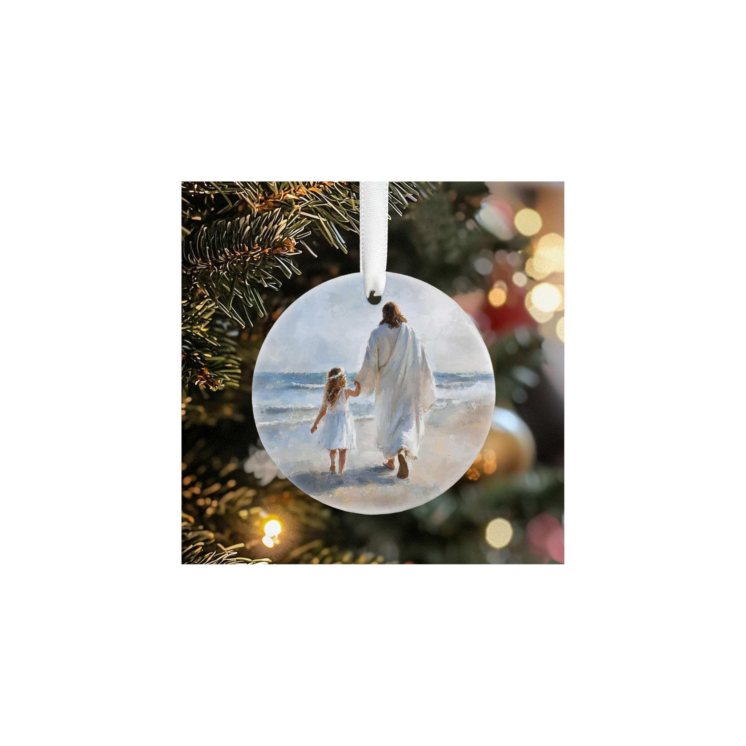 I am a Child of God baptism ornament image with Jesus and girl on beach
