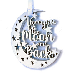 I Love You To The Moon And Back Christmas Ornament silver moon star