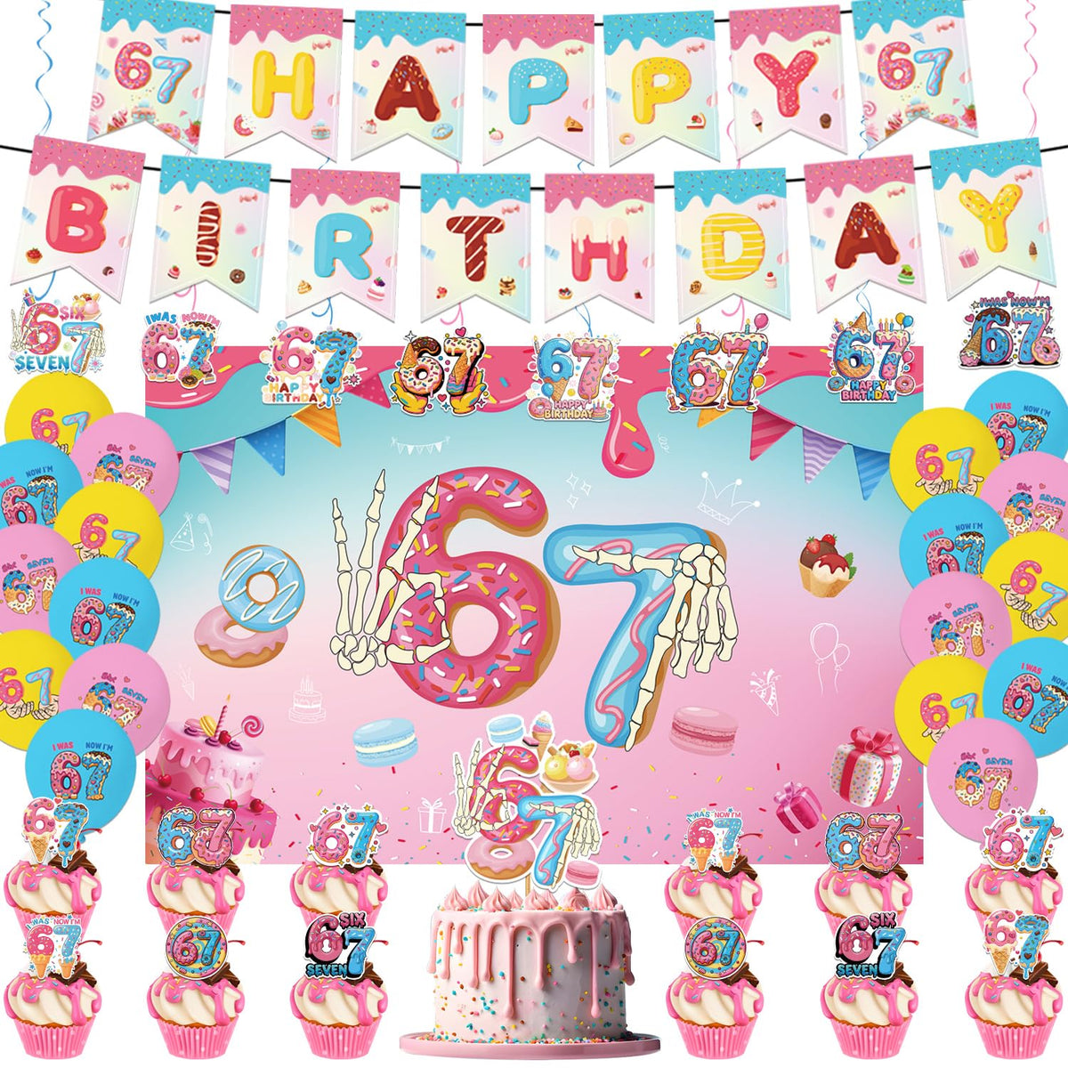 I Was 6 Now I'm 7 birthday decorations backdrop pink blue