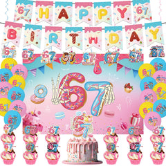 I Was 6 Now I'm 7 birthday decorations backdrop pink blue