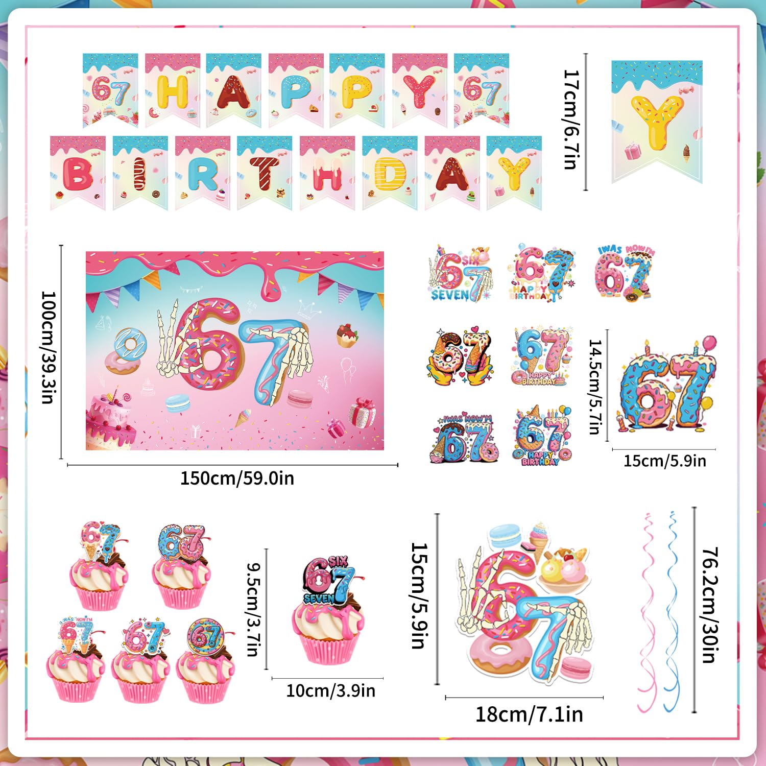 Eight hanging swirls for I Was 6 Now I'm 7 party