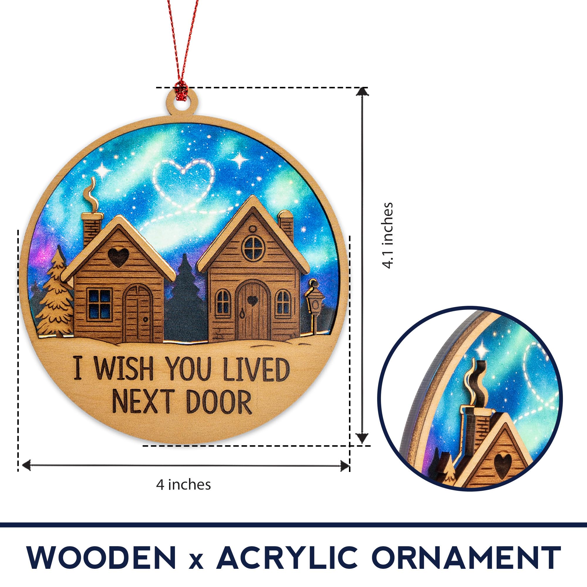 Night sky with two glowing houses connected by heart constellation ornament