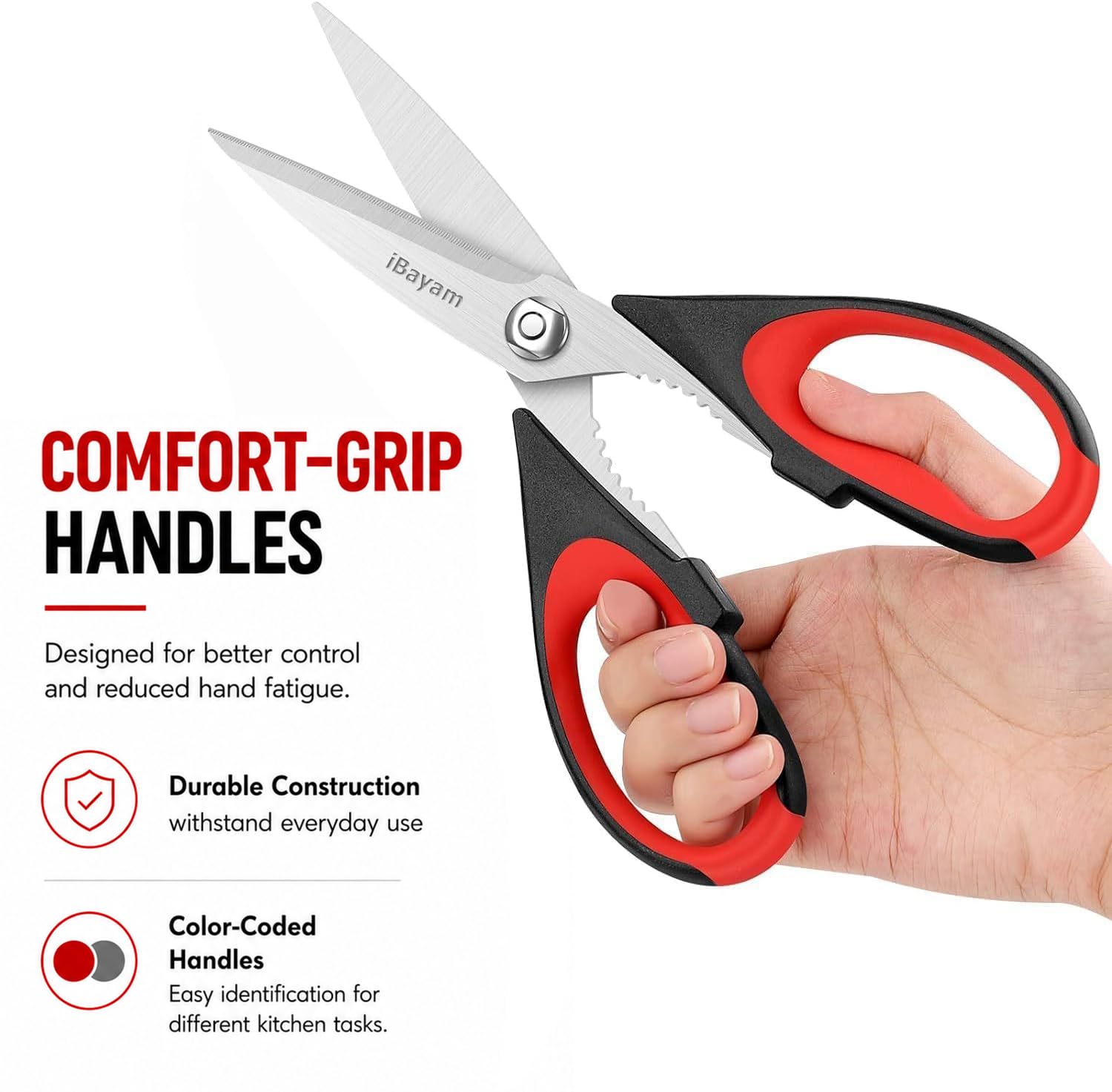 iBayam color coded handles Black Red kitchen scissors